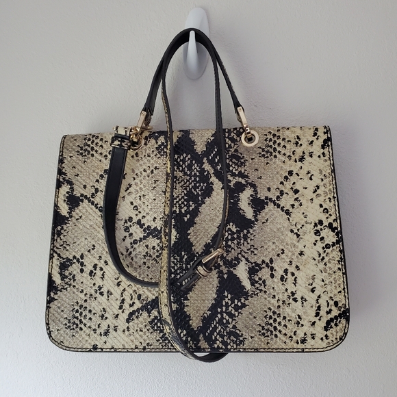Furla Top Handle Leather Evening Bag Crossbody Purse Snakeskin Print - Picture 3 of 14